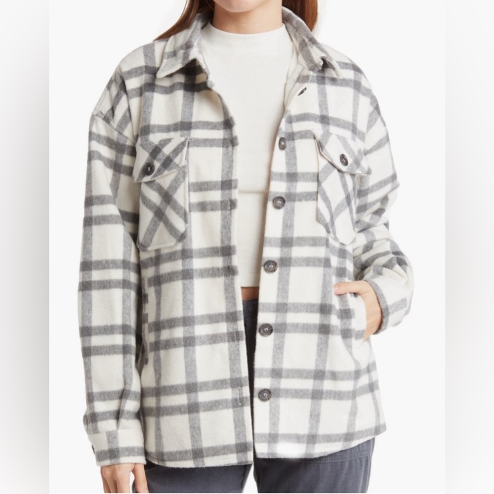 Thread and Supply Grey Plaid Shacket Jersey Lining | Flannel Jacket Shirt Size M - Picture 10 of 10
